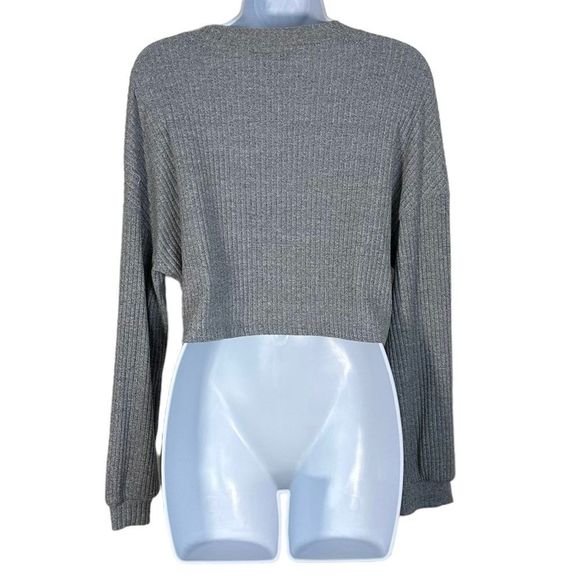 Gray Cropped Women’s Ribbed V-neck Sweater Size Small Shein - Picture 5 of 6